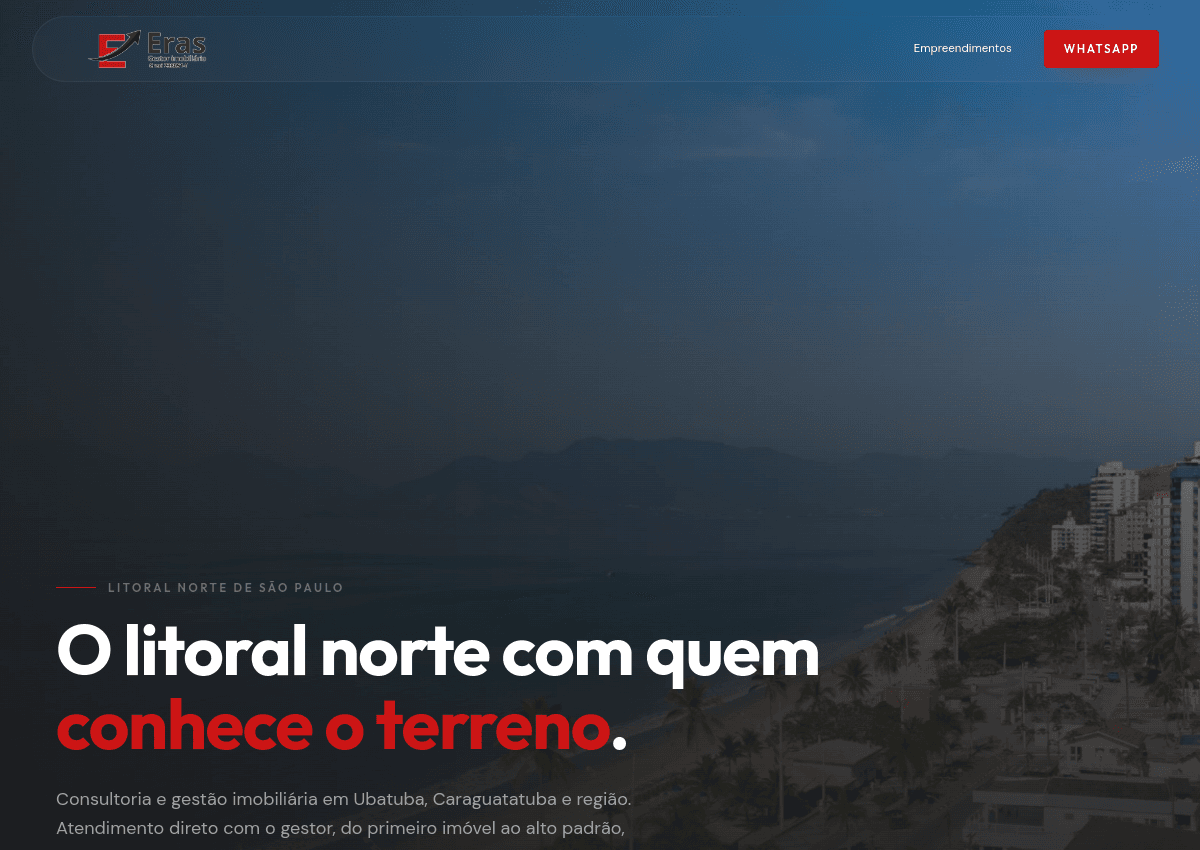 Site Eras Gestor Imobiliário feito pela 2U