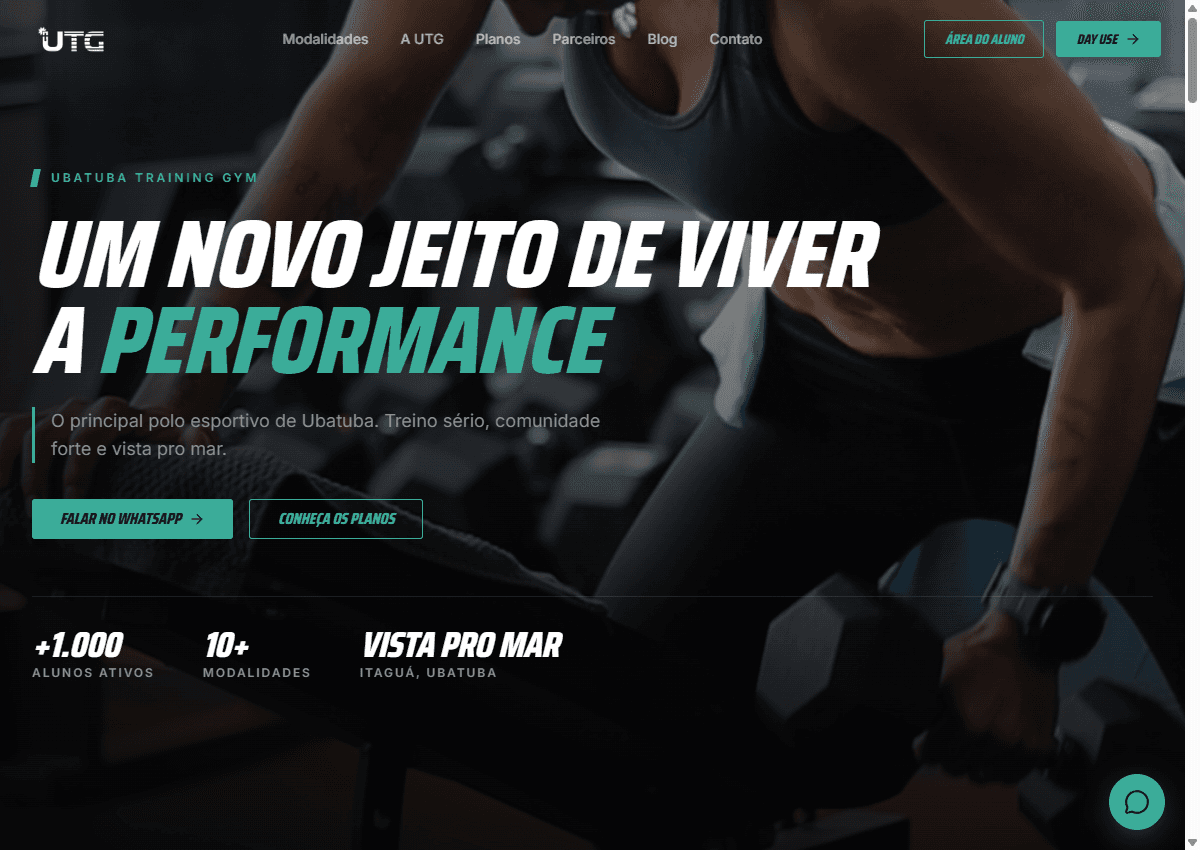 Site UTG · Ubatuba Training Gym feito pela 2U